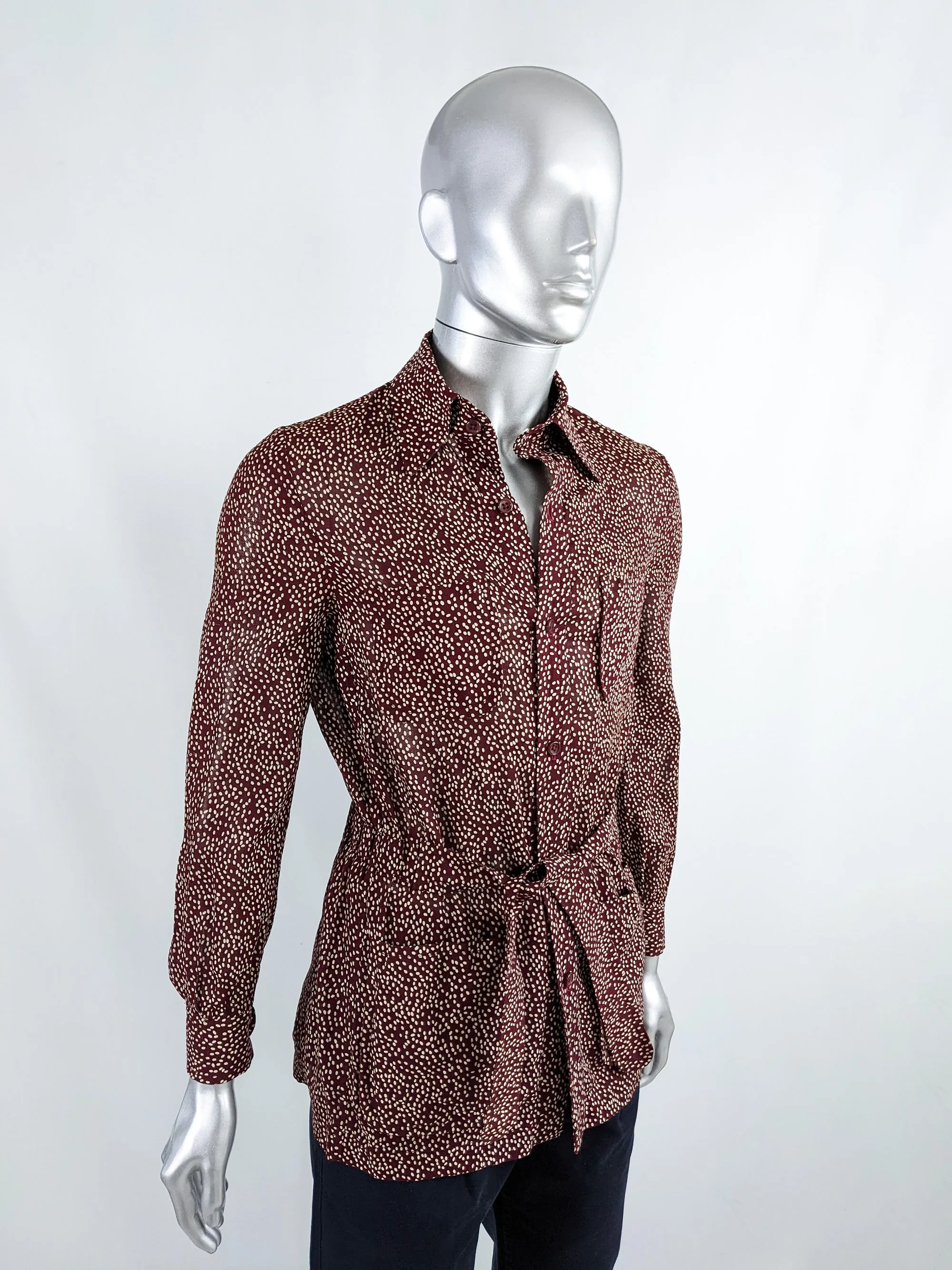 Hardy Amies Vintage Mens Burgundy Lightweight Wool Belted Jacket, 1960s