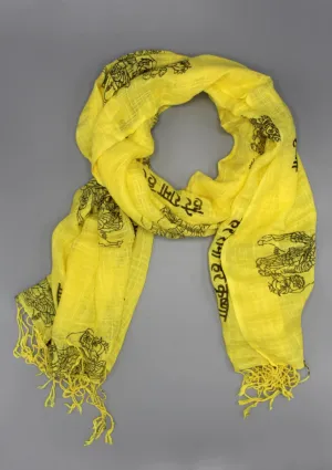 Hare Ram Hare Krishna Printed Yellow Cotton Shawl