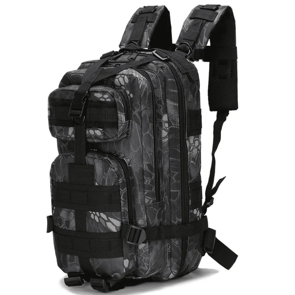 HARGLESMAN 30L Military Tactical Sport Camping Hiking Bag Oxford Nylon Backpack for Climb,Black Camo