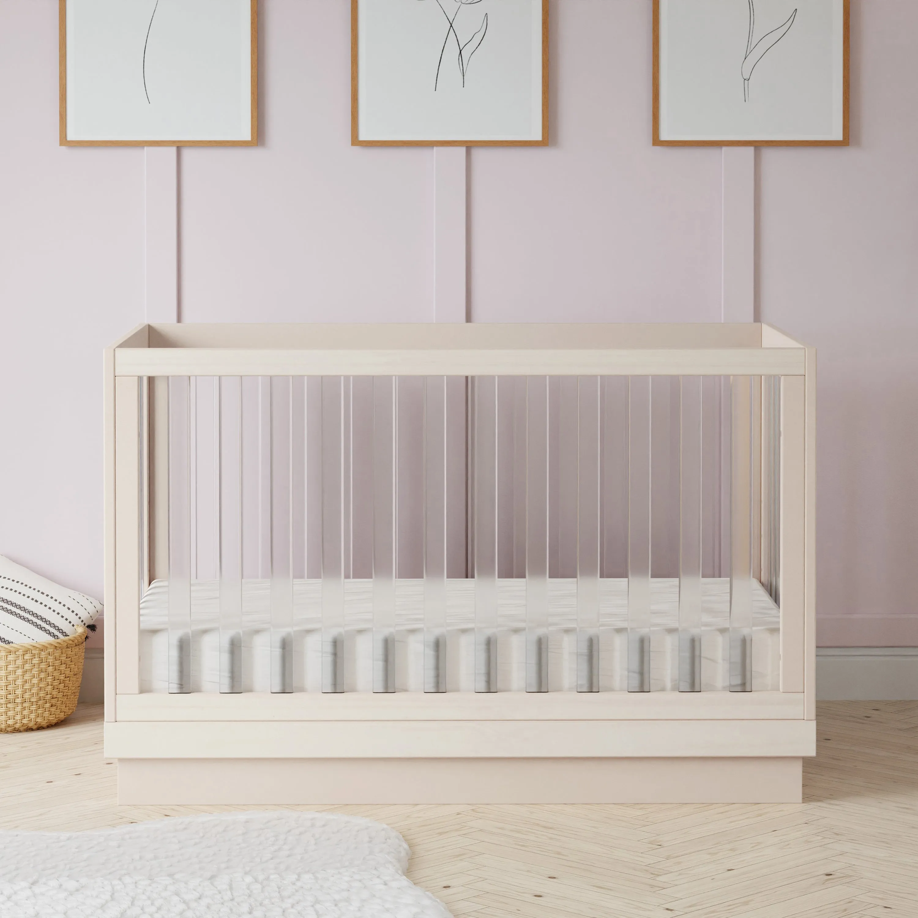 Harlow Acrylic 3-in-1 Convertible Crib with Toddler Bed Conversion Kit