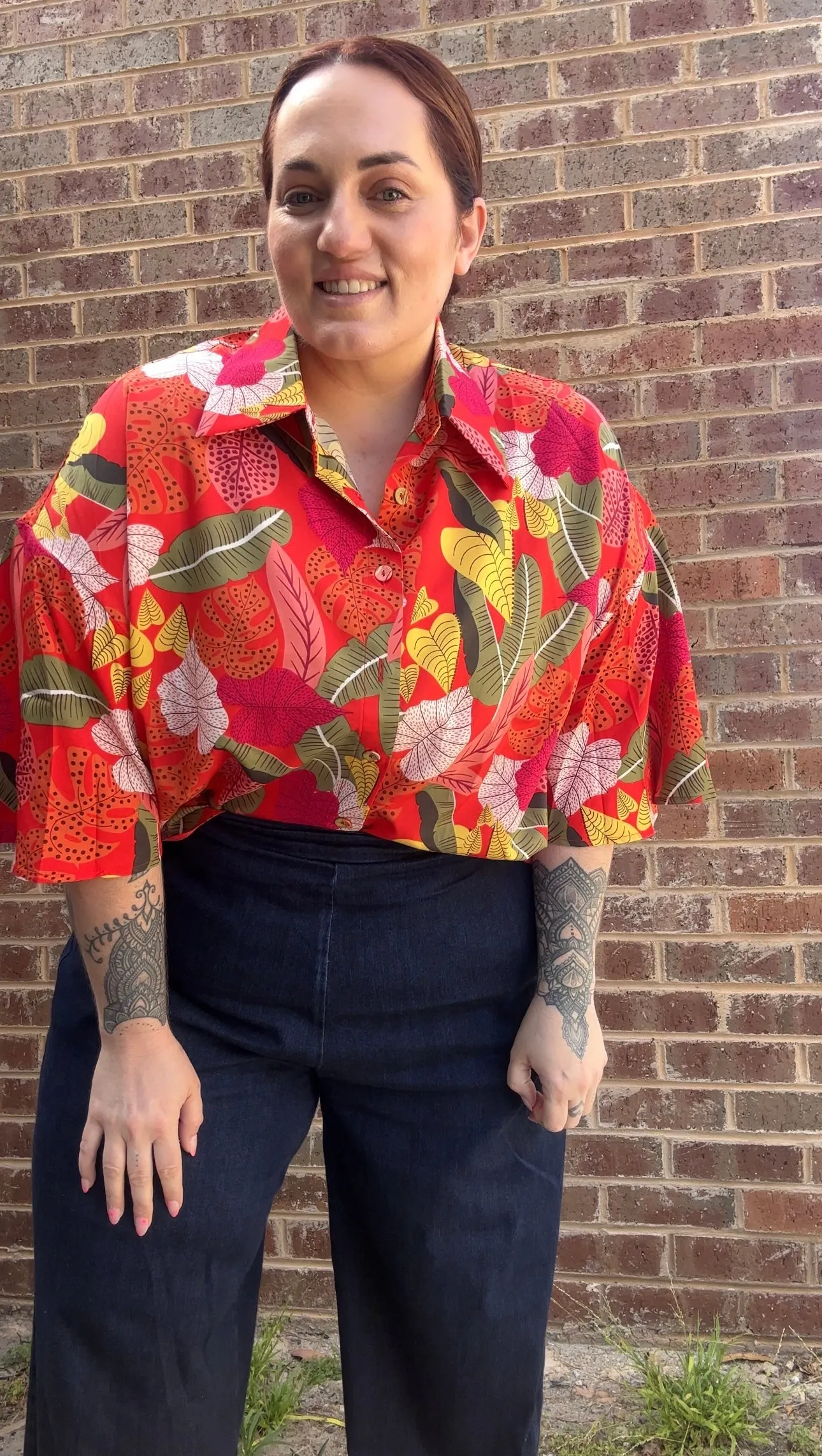 Harlow Short Sleeve Shirt - Bright Orange Floral