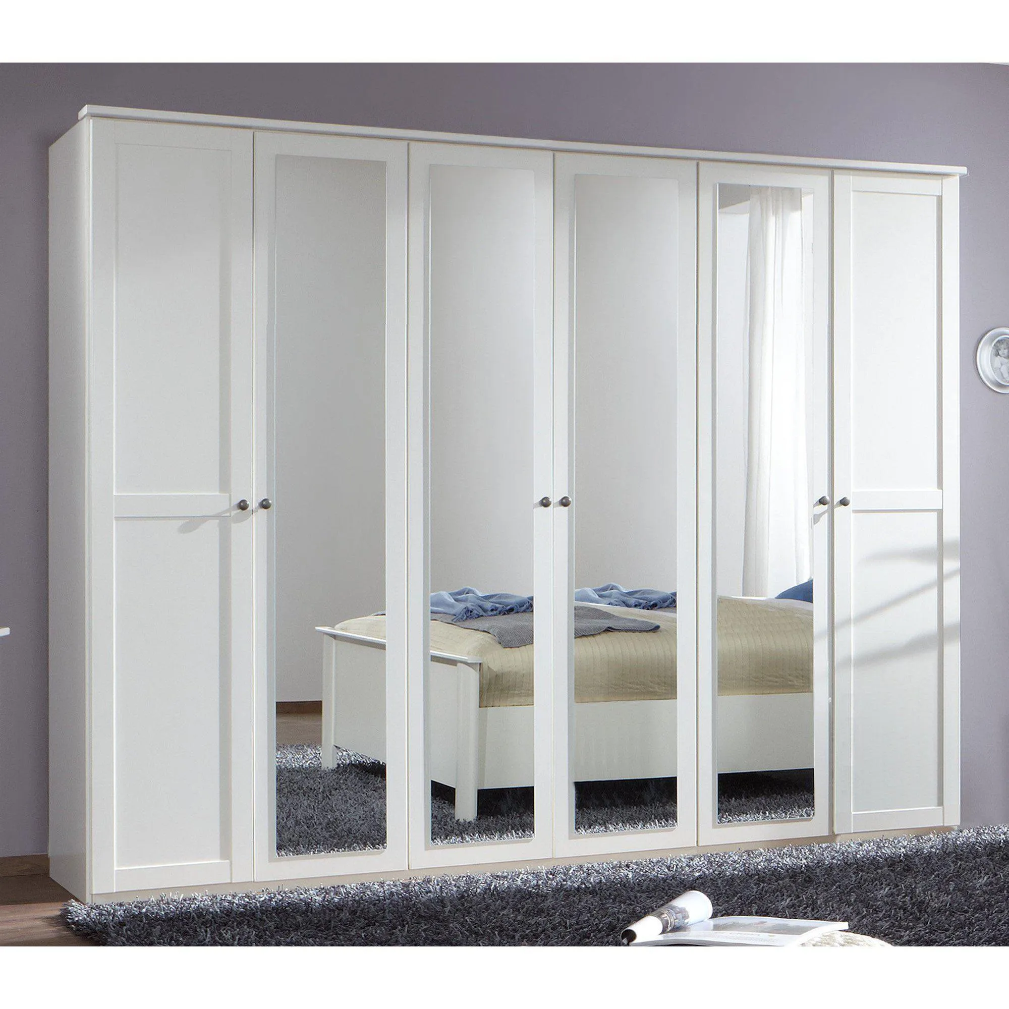 Harmony 6 Doors 4 Mirrors White Wardrobe