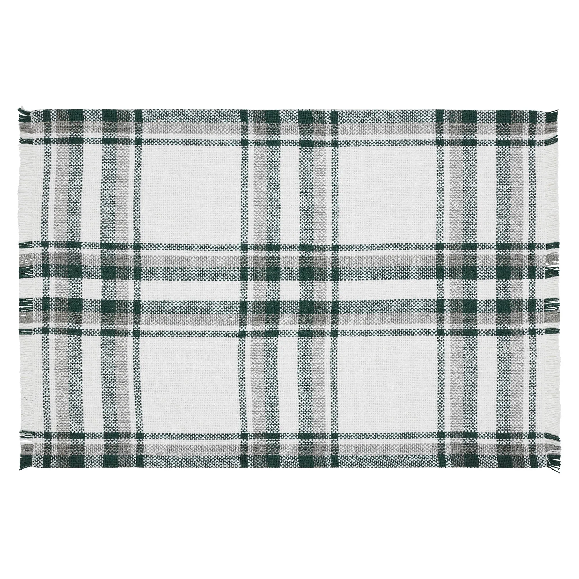 Harper Plaid Green White Placemat Set of 2 Fringed 13x19