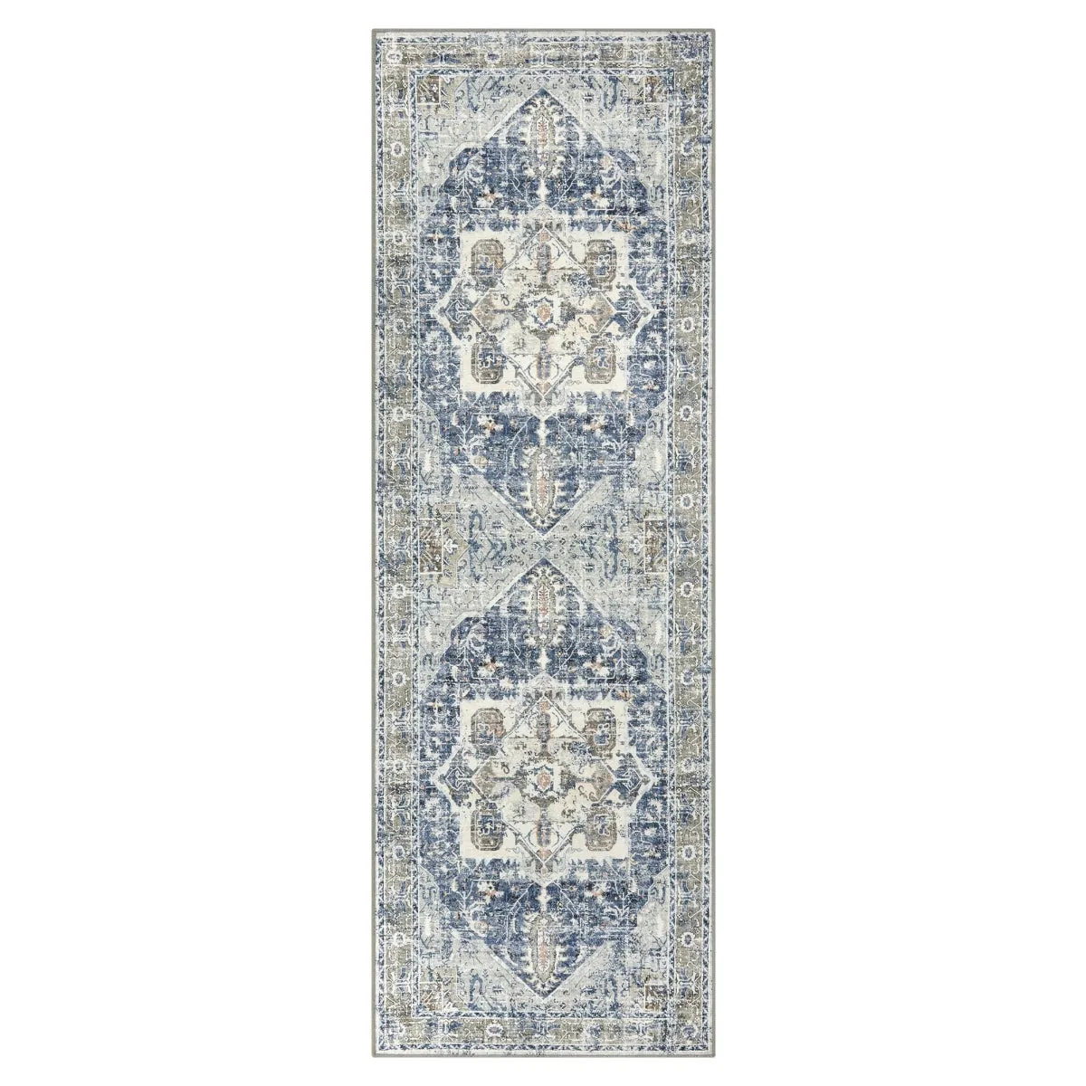 Harriet Traditional Medallion Distressed Blue Area Rug