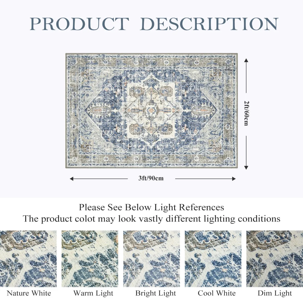 Harriet Traditional Medallion Distressed Blue Area Rug