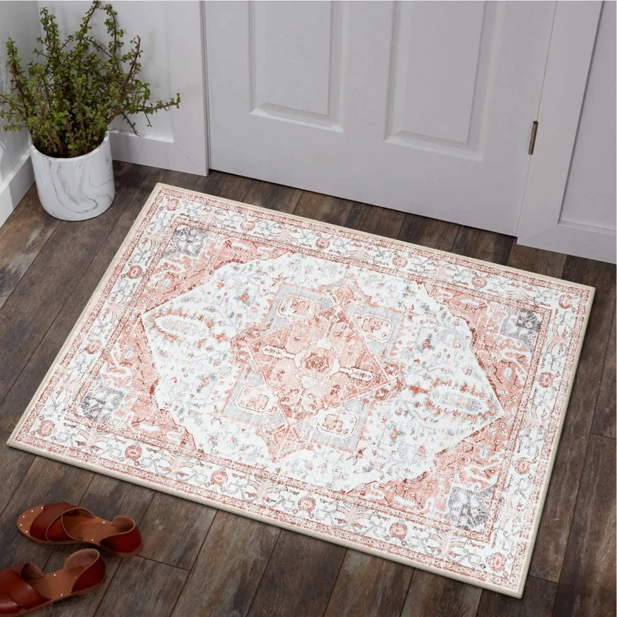 Harriet Traditional Medallion Distressed Pink Area Rug