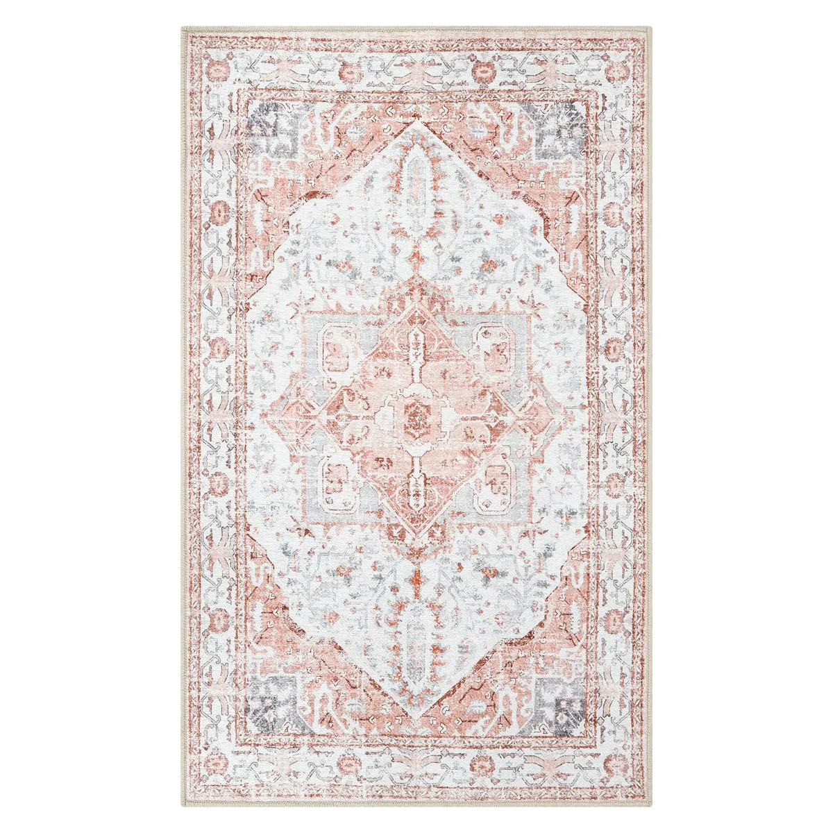 Harriet Traditional Medallion Distressed Pink Area Rug