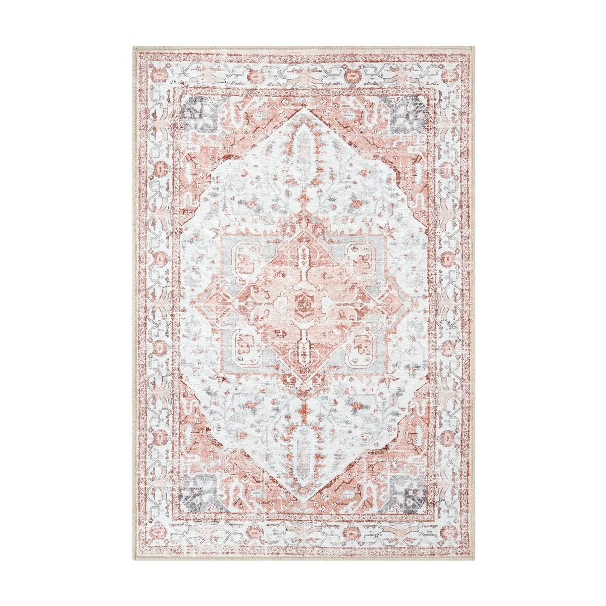 Harriet Traditional Medallion Distressed Pink Area Rug