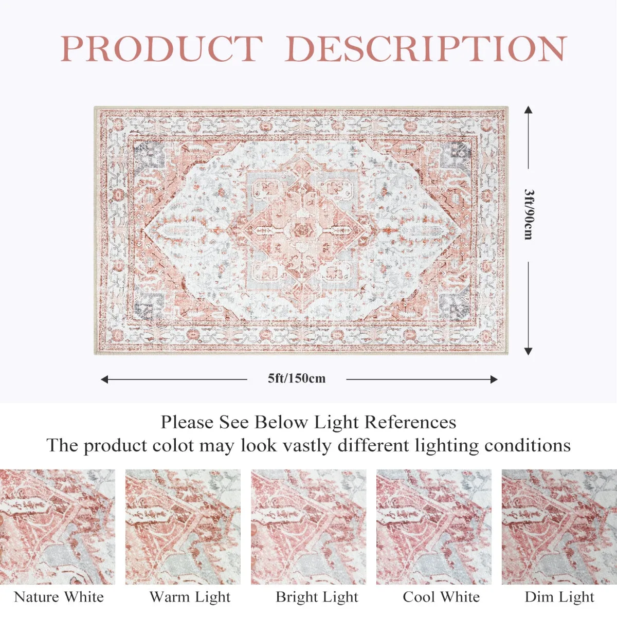 Harriet Traditional Medallion Distressed Pink Area Rug