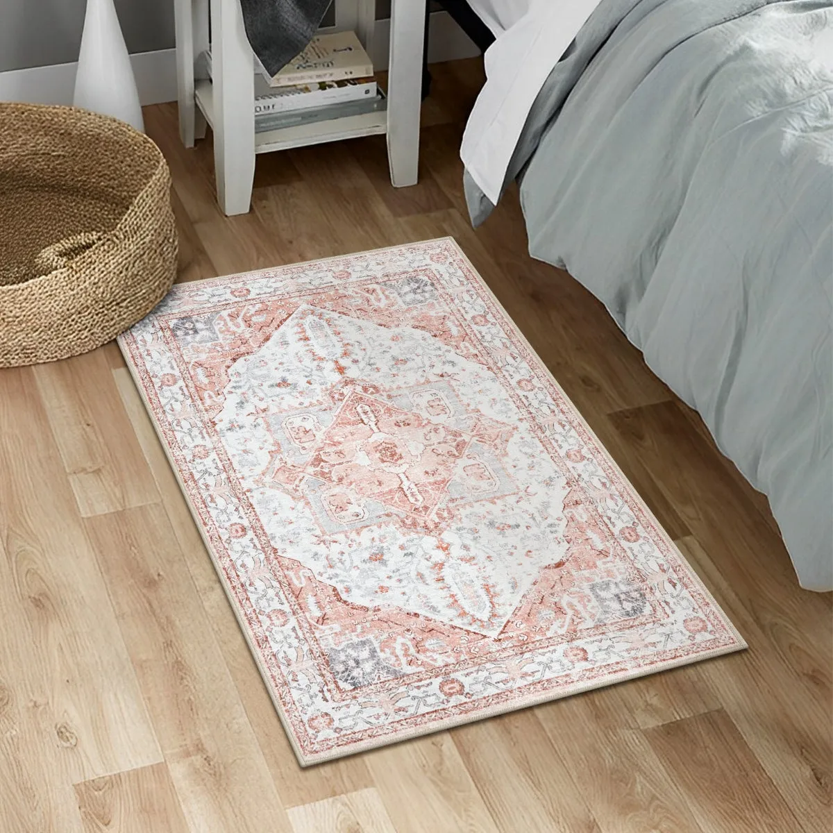 Harriet Traditional Medallion Distressed Pink Area Rug