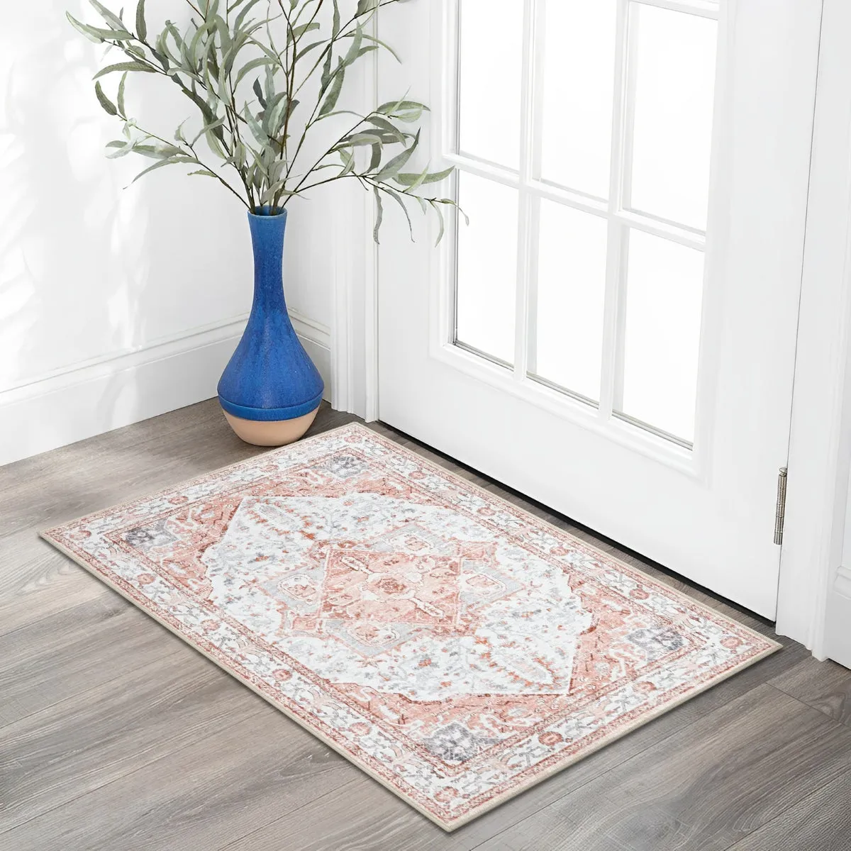 Harriet Traditional Medallion Distressed Pink Area Rug