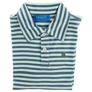 Harry L/S Striped Performance Polo-Denim/Green