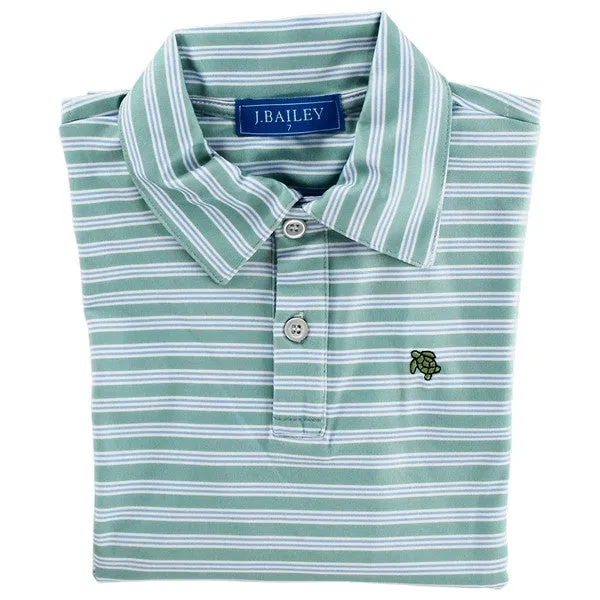 Harry L/S Striped Performance Polo-Moss/Blue