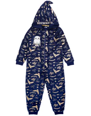 Harry Potter Kids Onesie Hogwarts Hedwig Pyjamas - Navy