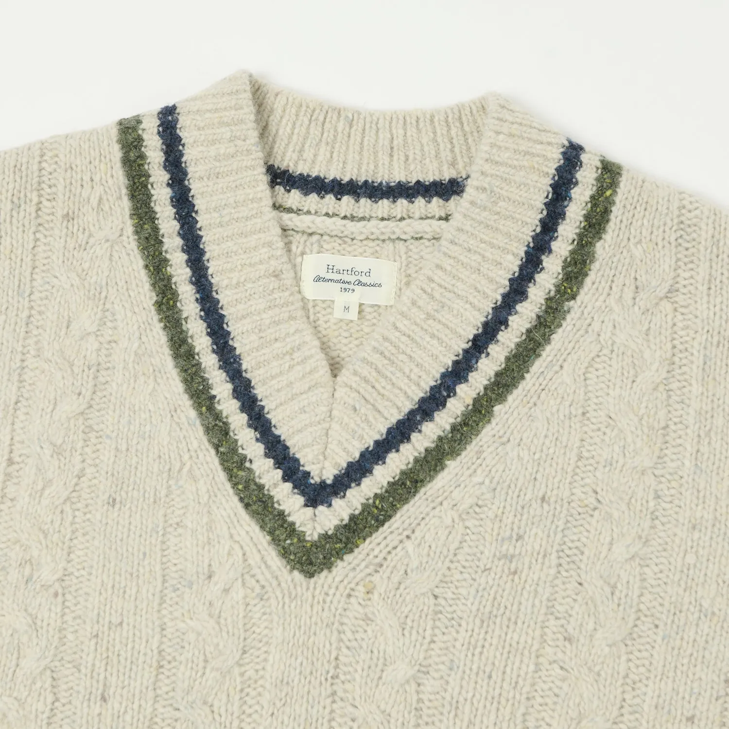 Hartford Donegal V-Neck Jumper - Ecru/Indigo/Army