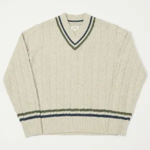 Hartford Donegal V-Neck Jumper - Ecru/Indigo/Army