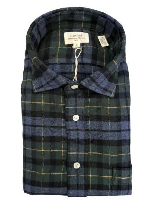 Hartford Paul Cotton Flannel Shirt Denim/Green