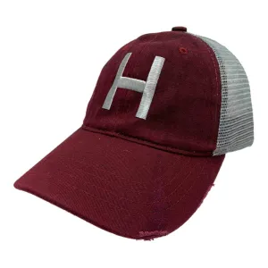 Harvard Crimson Retro Brand Maroon Vintage Distressed Mesh Snapback Hat Cap