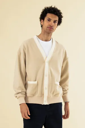 HARVARD REVERSE FLEECE CARDIGAN - MUSHROOM