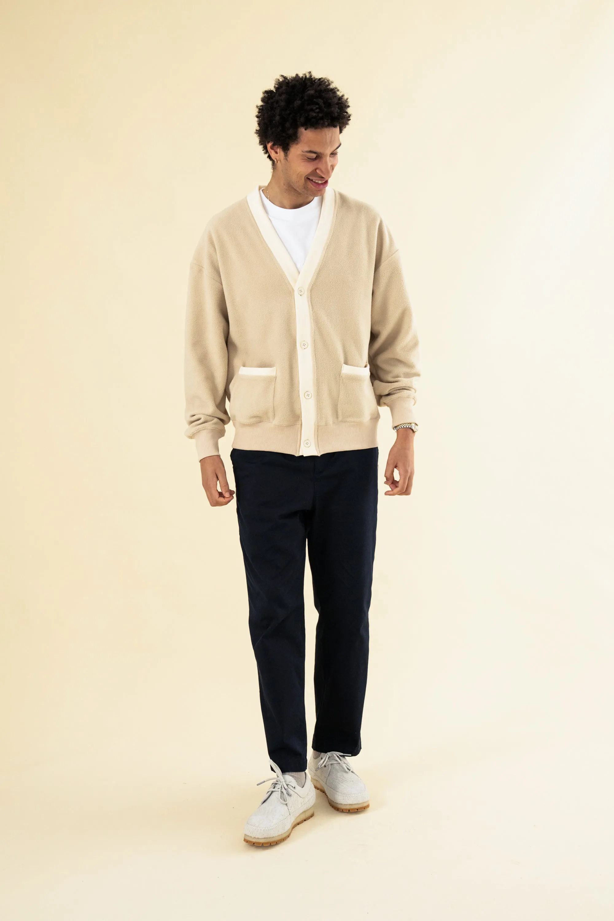 HARVARD REVERSE FLEECE CARDIGAN - MUSHROOM