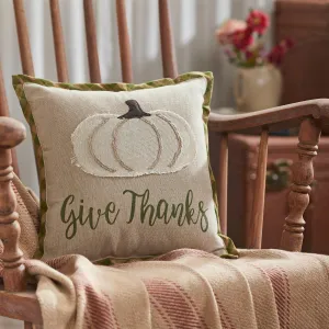 Harvest Blessings Applique Pumpkin Give Thanks Pillow 12x12"