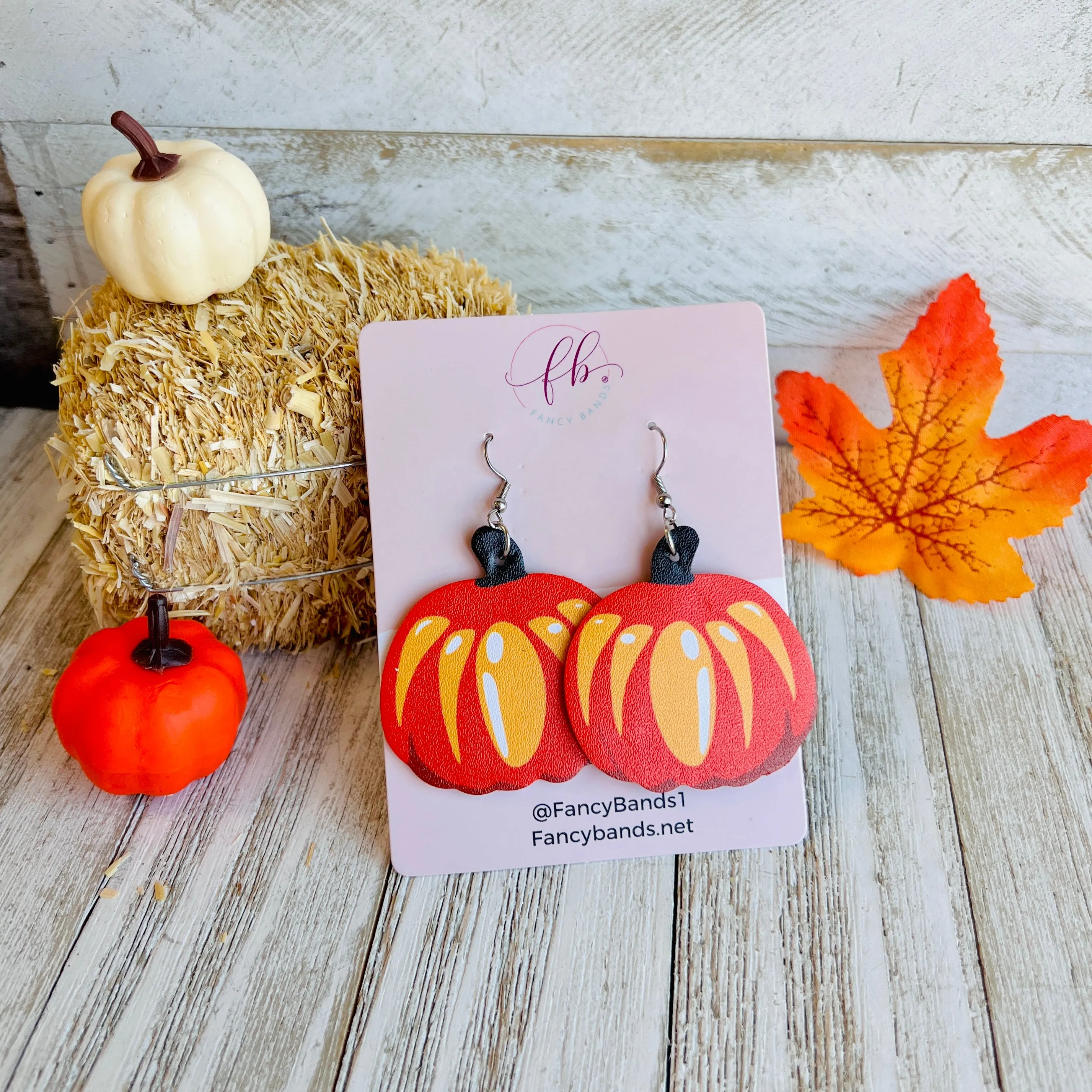 Harvest Pumpkin Shaped Faux Leather Drop Ear Bling