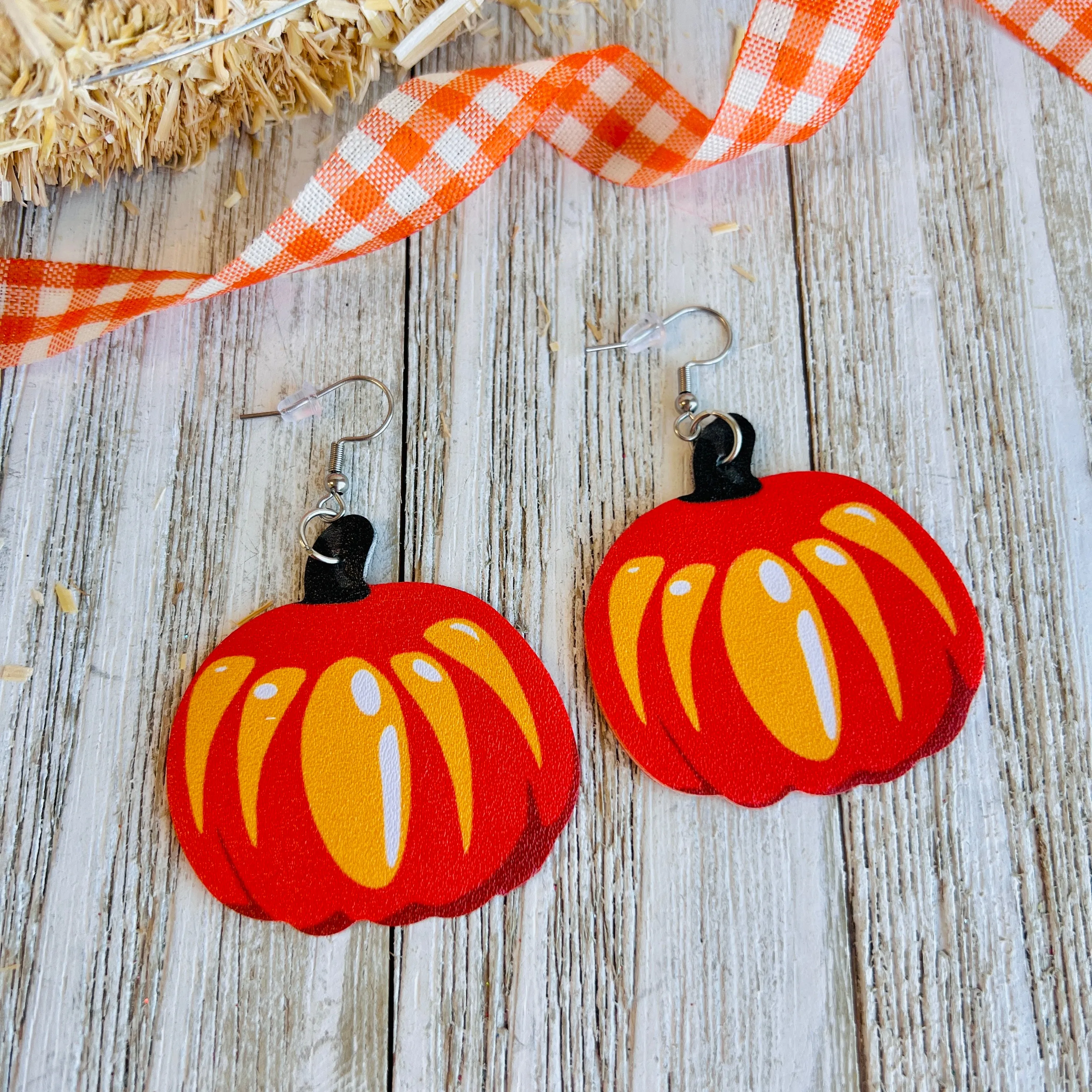 Harvest Pumpkin Shaped Faux Leather Drop Ear Bling