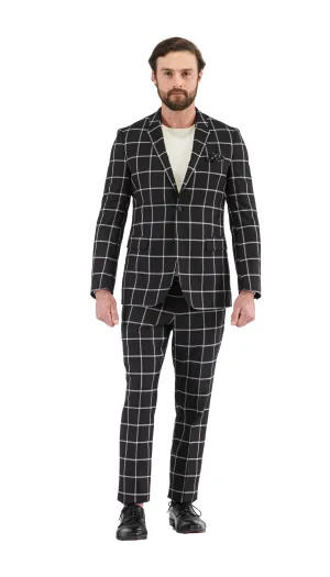 Harvy Mens Slim Fit Black Check Plaid Suit