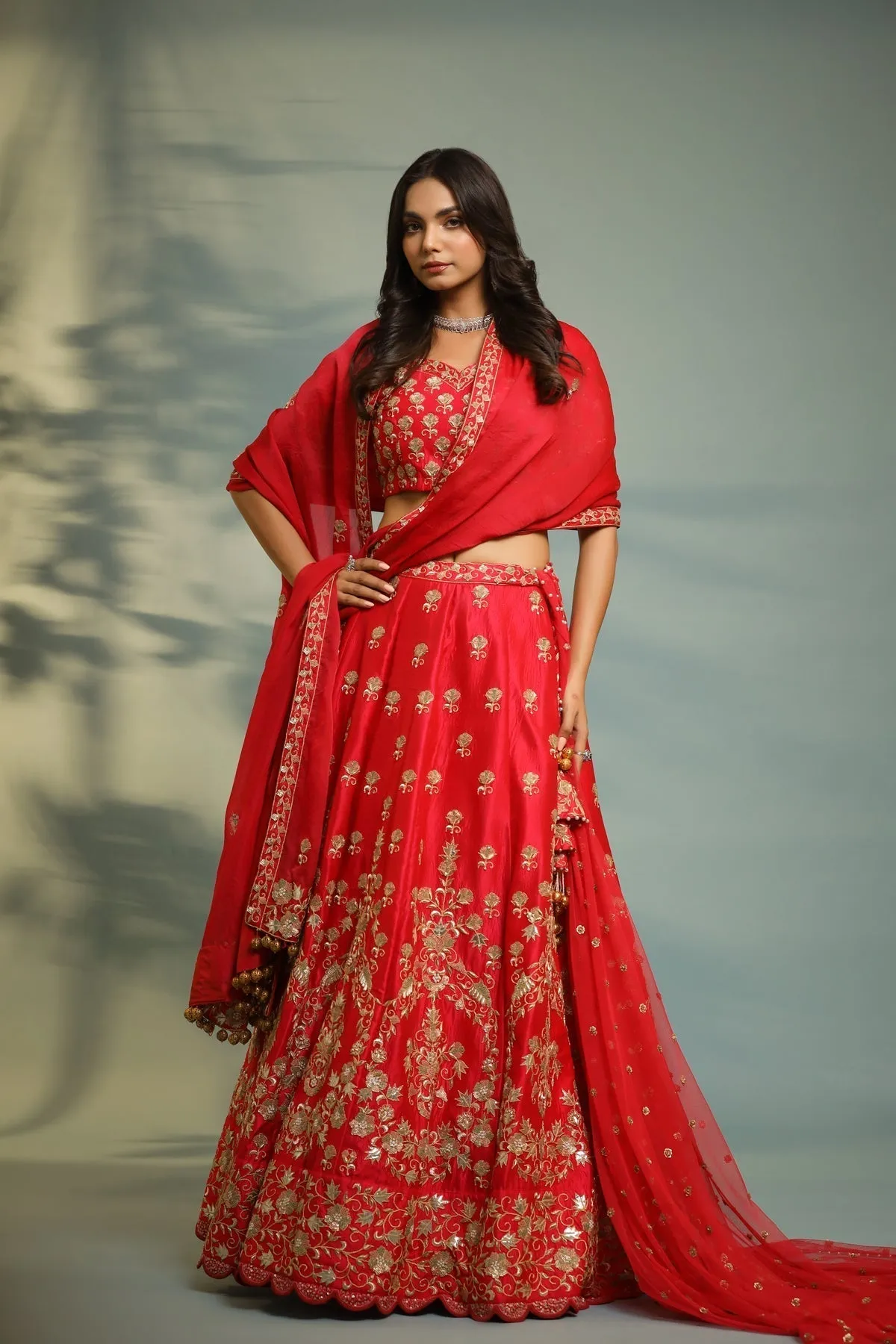 Haseena scarlet red bride to be lehenga set