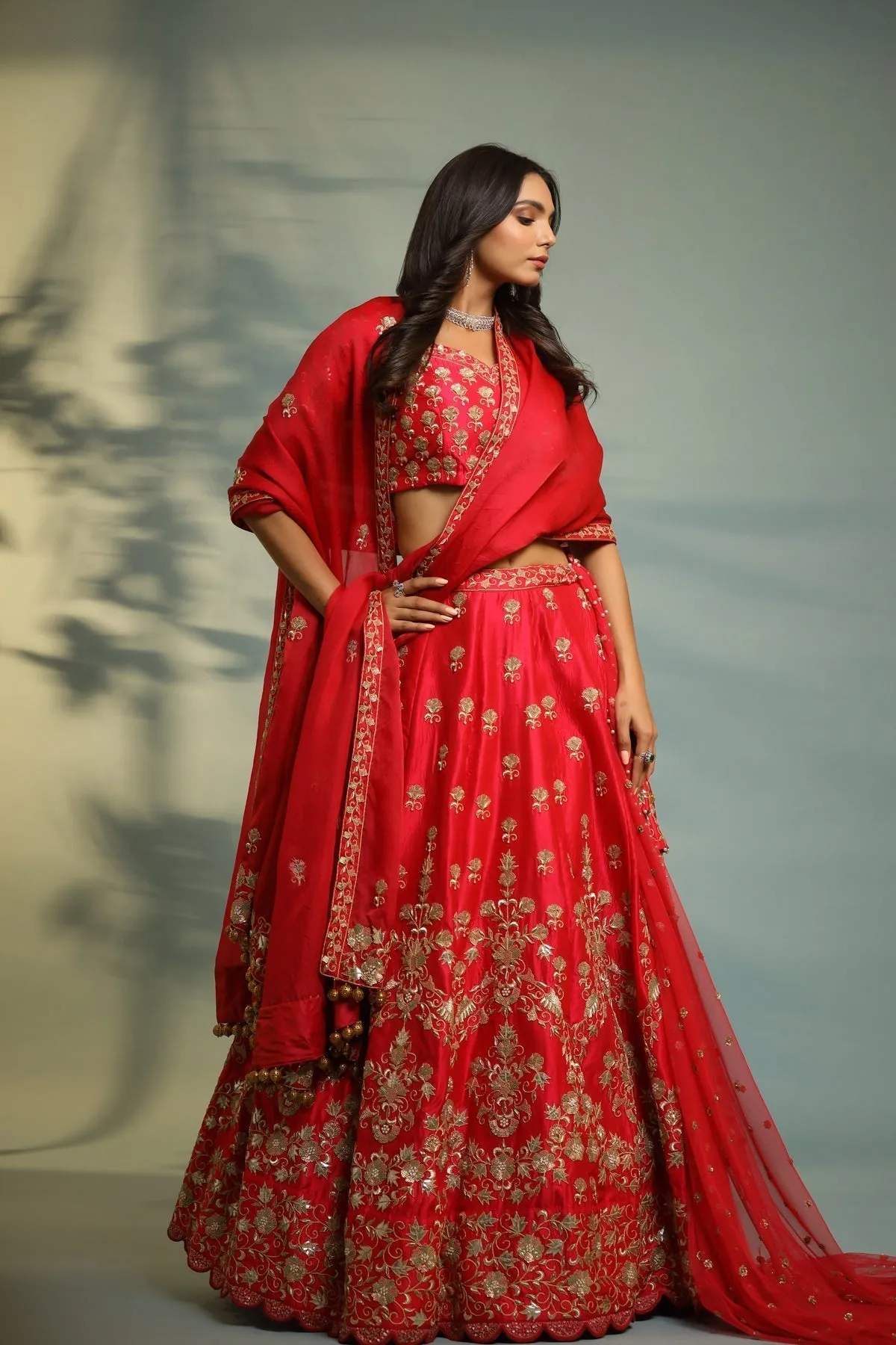 Haseena scarlet red bride to be lehenga set