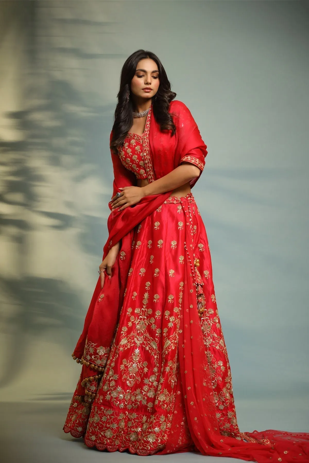 Haseena scarlet red bride to be lehenga set