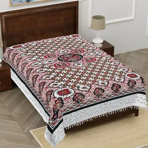 Hashcart Single Size Bed Cotton Printed Bedsheet Colorful with Tassels