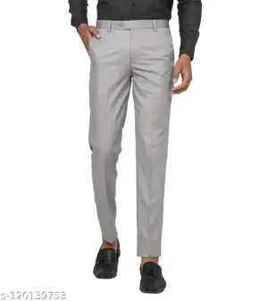 Haul Chic Grey Slim Fit Formal Trouser Pant For Men