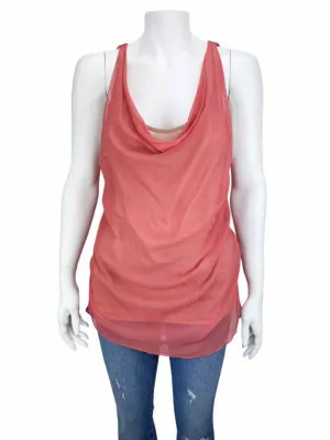 Haute Hippie, Women's Drape-Front Chiffon/Knit Tank, Rosewood/Blush, Size M