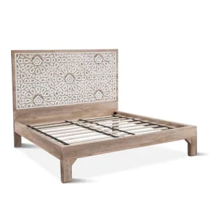 Haveli Geometric Carved Platform Bed