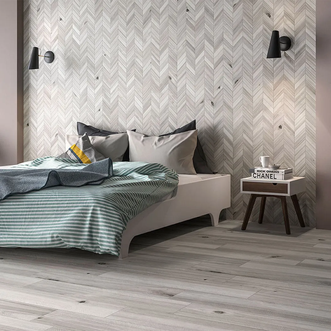 Havenwood Platinum, 2" x 5" Chevron Mosaic - Porcelain Tile