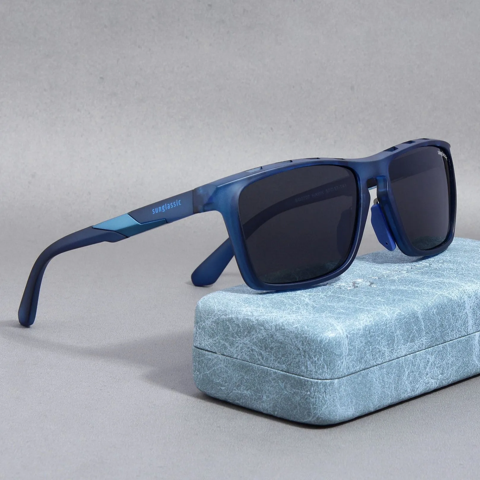 Hawk Blue Black Polarized Rectangle TR90 Sunglasses