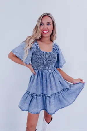 Hayden Smocked Tiered Denim Dress