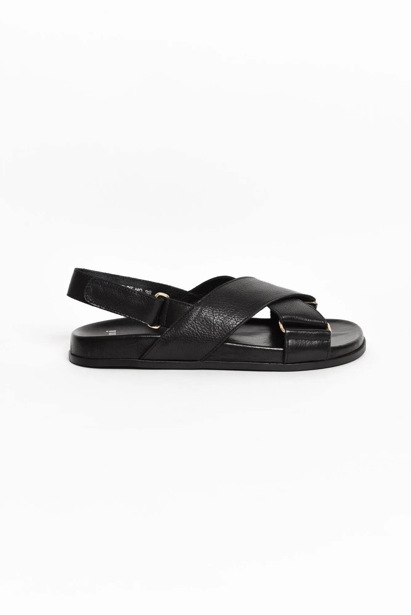 Haylow Black Leather Crossover Sandal