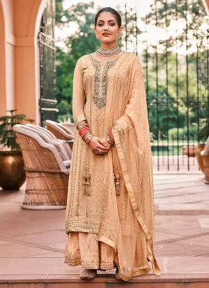 Hazel Brown Multi Zari Embroidered Gharara  Suit