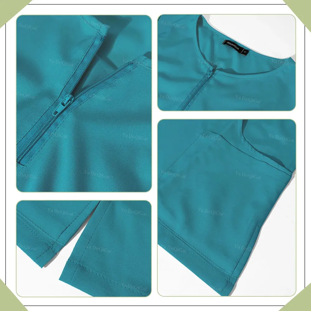 HC - Medical Scrub Uniform: Zippered top and pocket pants, ideal for salons and vet clinics