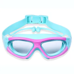 HD Children's Swimming Goggles Boys and Girls Non-Fogging Swimming Glasses Large Frame Goggles Comfortable Silicone One-Piece Earplugs