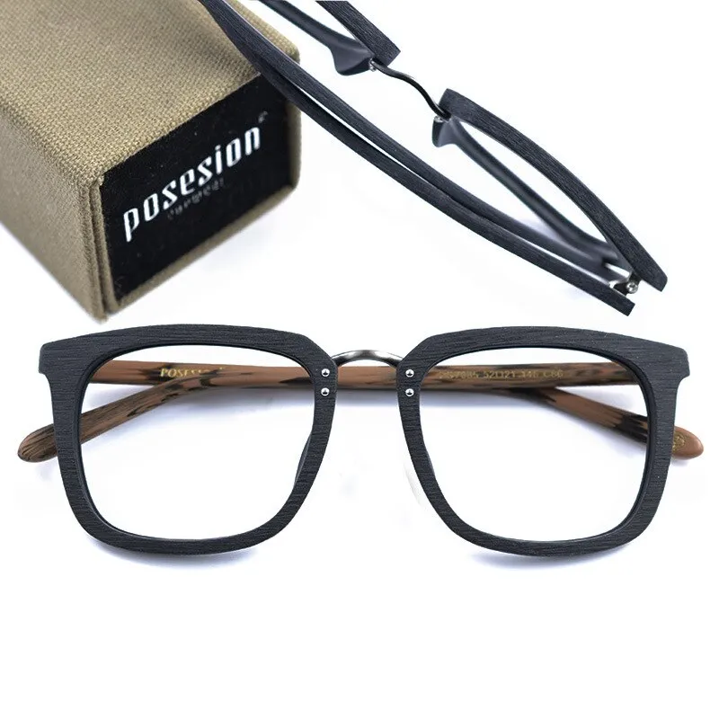 Hdcrafter Men's Eyeglasses Wood Glasses Frames Square Ps7085