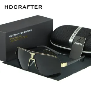 Hdcrafter Men's Full Rim Alloy Rectangle Frame Polarized Sunglasses Le028