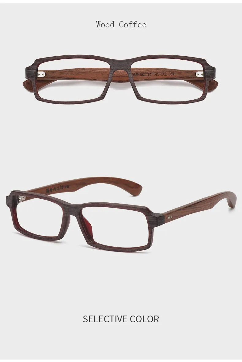 Hdcrafter Men's Full Rim Rectangle Wood Frame Eyeglasses 5603