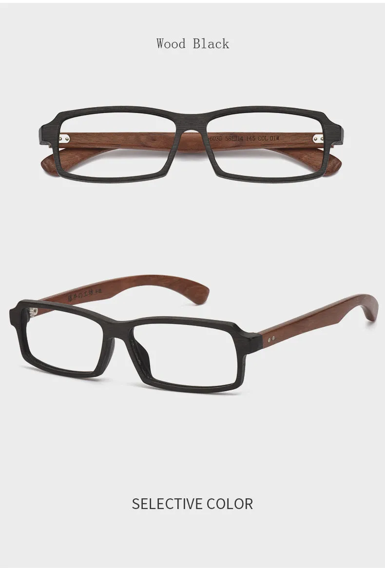 Hdcrafter Men's Full Rim Rectangle Wood Frame Eyeglasses 5603