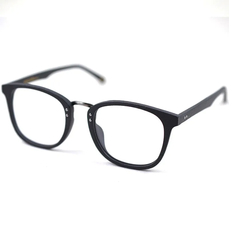 Hdcrafter Men's Full Rim Round Metal Wood Frame Eyeglasses Ps7083