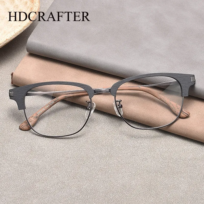 Hdcrafter Men's Full Rim Square Wood Eyeglasses GA00345