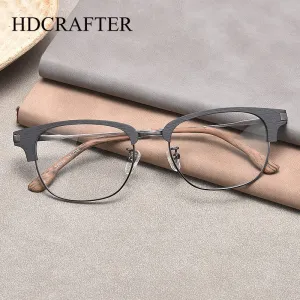 Hdcrafter Men's Full Rim Square Wood Eyeglasses GA00345