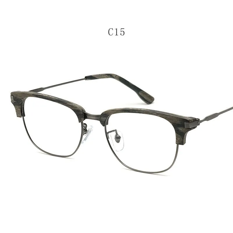 Hdcrafter Men's Full Rim Square Wood Eyeglasses GA00345